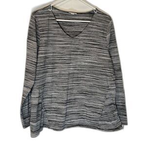 Pure Jill Top L Black White Stripe Long Sleeve Front Pocket Normcore Casual Tee